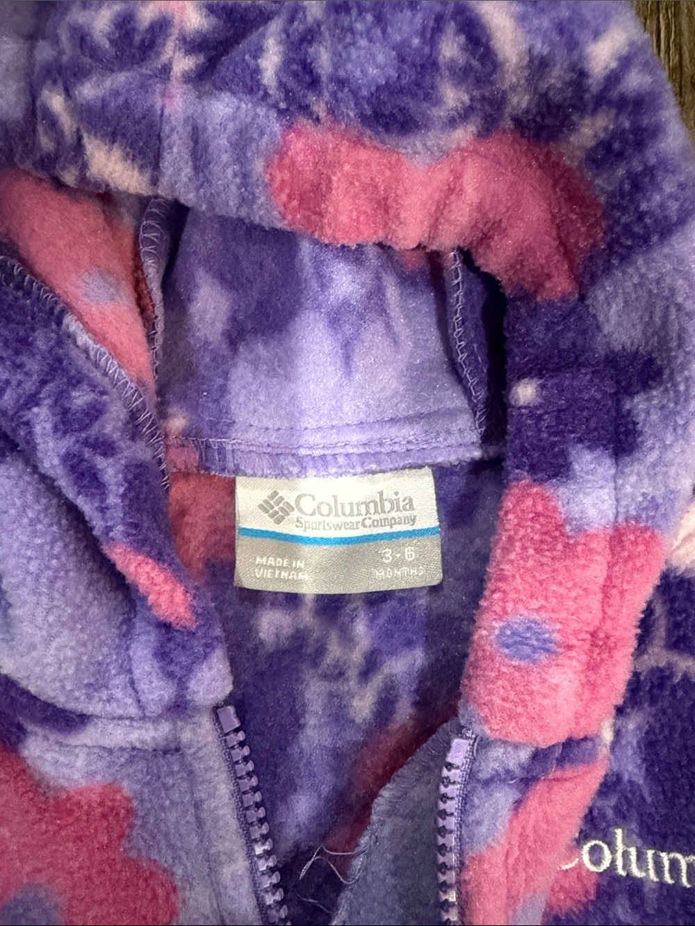 Columbia Purple and Pink Floral Fleece Hooded Baby One-Piece - Picture 2 of 6